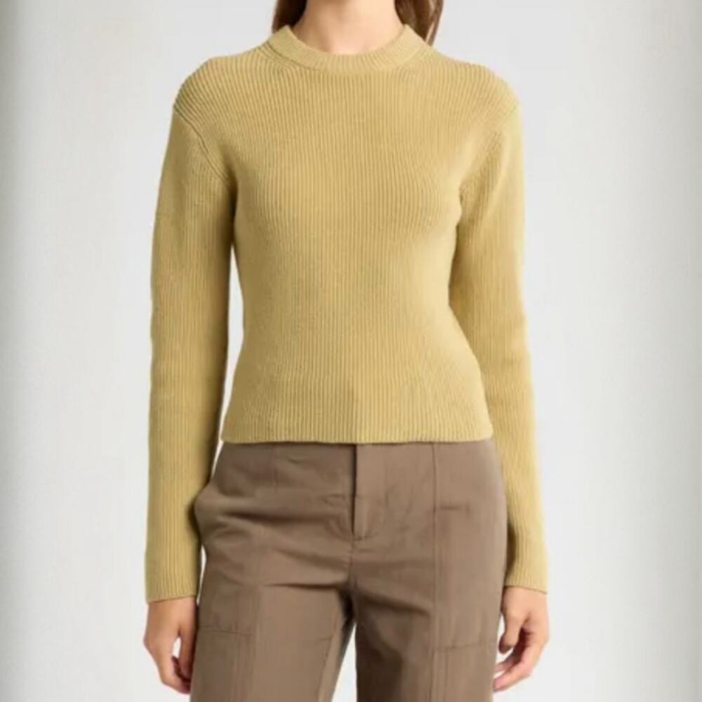 NEW Size Large Vince Drop Shoulder Long Sleeve Crewneck Cotton Rib Knit Sweater